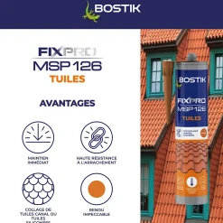 Bostik Mastic, Cartouche Joint Et Silicone-Mastic colle tuiles 290 ml coloris brique