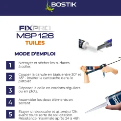 Bostik Mastic, Cartouche Joint Et Silicone-Mastic colle tuiles 290 ml coloris brique