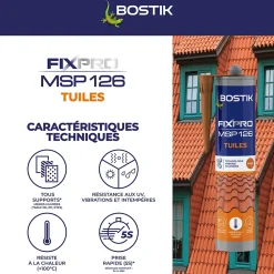 Bostik Mastic, Cartouche Joint Et Silicone-Mastic colle tuiles 290 ml coloris brique