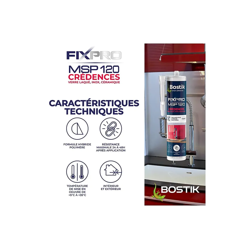 Bostik Mastic de fixation crédence Fixpro MSP 120 290ml