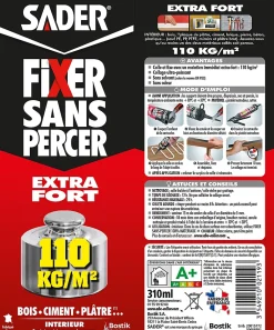 Sader Colle-Mastic de Fixation Fixer Sans Percer Extra Fort Lot de 2 Cartouches 310 ml + 1 Gratuite