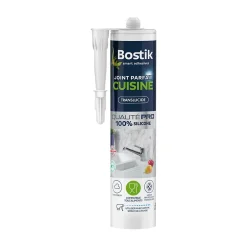 Bostik Mastic, Cartouche Joint Et Silicone-Mastic d’étanchéité spécial cuisine translucide Joint Parfait tous matériaux, cartouche de 280 ml