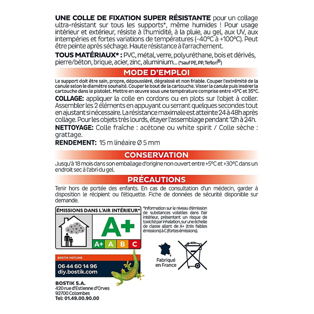 Bostik Colle-Mastic hybride polymère haute performance Fixpro conditions extrêmes 290 ml