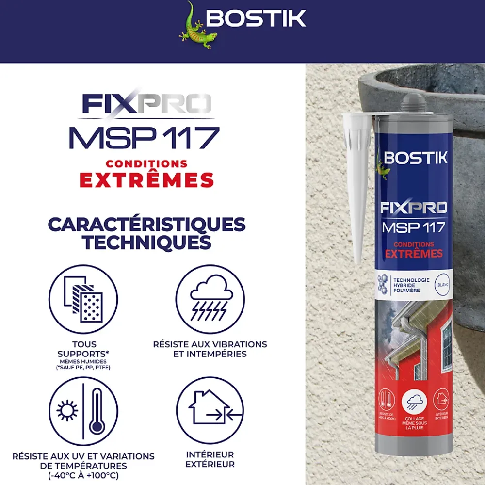 Bostik Colle-Mastic hybride polymère haute performance Fixpro conditions extrêmes 290 ml