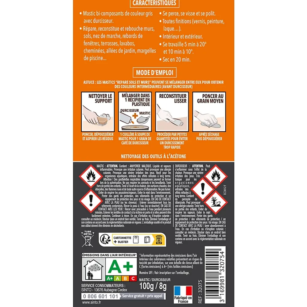 Sintopierre Mastic, Cartouche Joint Et Silicone-Mastic polyester gris en tube de 66ml