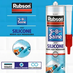 Rubson Mastic, Cartouche Joint Et Silicone-Mastic Sanitaire Salle de bains Saine Mastic blanc cartouche 280ml vendu par 2