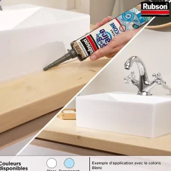 Rubson Mastic, Cartouche Joint Et Silicone-Mastic sanitaire transparent Salle de bain Saine 280 ml
