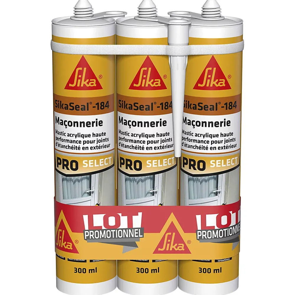 Mastic, Cartouche Joint Et Silicone-Mastic SikaSeal 184 maçonnerie blanc 300 ml vendu par 3 pièces