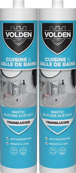 Volden Mastic silicone acétoxy translucide cuisine et salle de bains vendu par 2