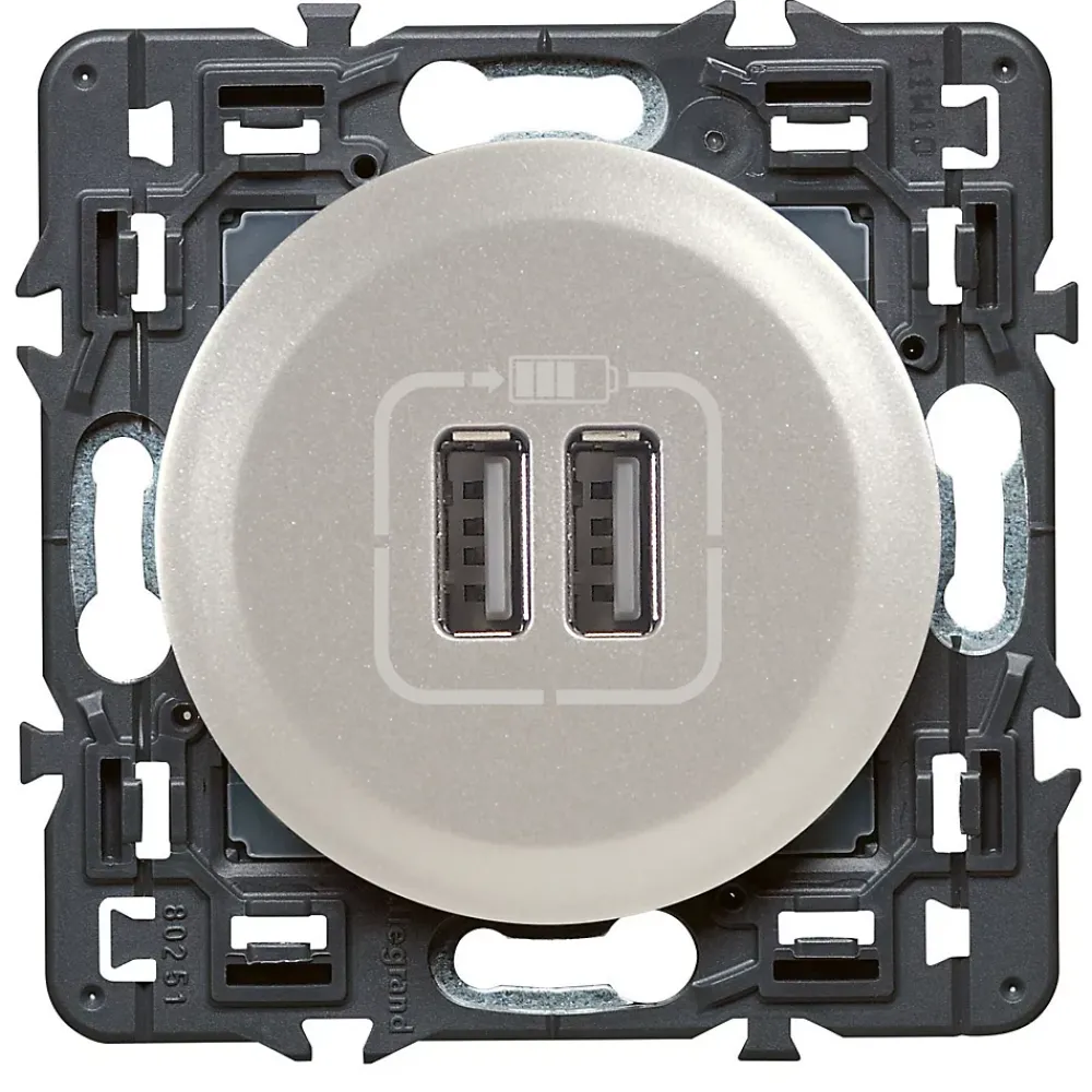 Legrand Mécanisme de prise double chargeur USB Céliane titane