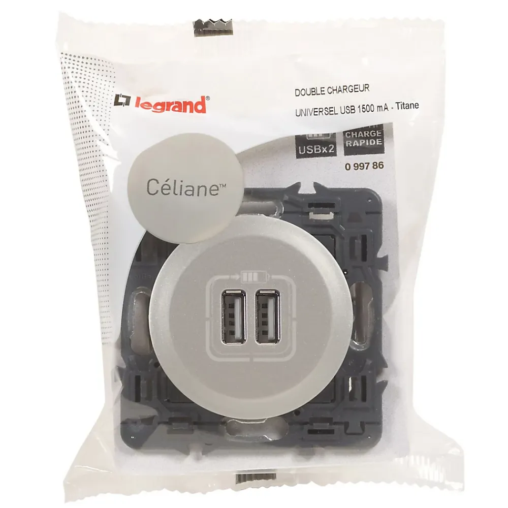 Legrand Mécanisme de prise double chargeur USB Céliane titane