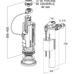 Nicoll Mécanisme De Chasse D'Eau-Mécanisme double volume à câble et robinet flotteur -