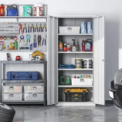 Nature Pro Armoire À Clé-Meuble de Rangement Bureau, en Acier, Placard, avec 5 Étagères, Doubles Portes, Serrure, Armoire à Outils, Étagères Réglables