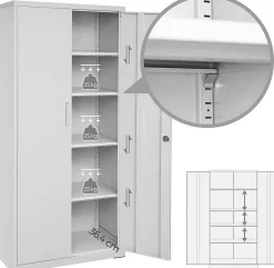 Nature Pro Armoire À Clé-Meuble de Rangement Bureau, en Acier, Placard, avec 5 Étagères, Doubles Portes, Serrure, Armoire à Outils, Étagères Réglables