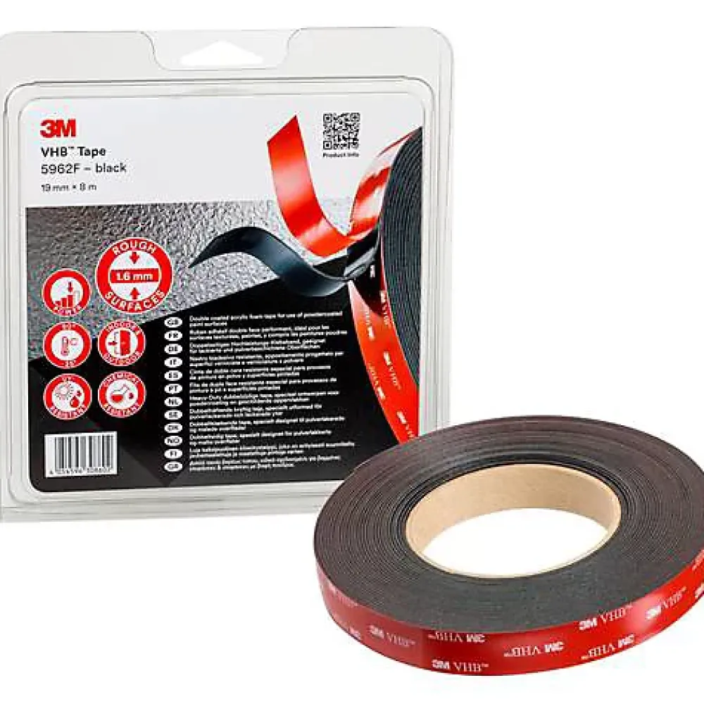 E45 Ruban Adhésif-3M 5962F Ruban adhésif double-face VHB noir 8 m x 19 mm, ép. 1,6 mm, 1 pc