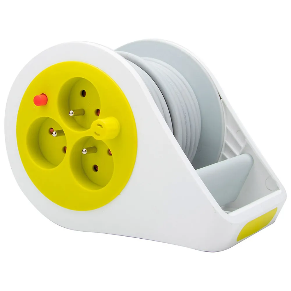 Zenitech Mini enrouleur design 3 prises 2P+T - 7m - Vert -