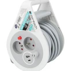 Zenitech Mini enrouleur H05VV-F 3G1 3 prise de 16A + USB 7m gris