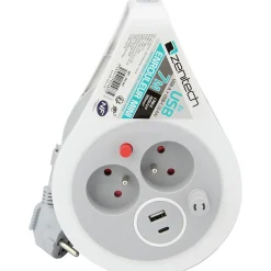 Zenitech Mini enrouleur H05VV-F 3G1 3 prise de 16A + USB 7m gris