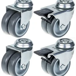 Parnells Roulette Et Roue-75mm 3" roulette double caoutchouc gris pivotante et frein capacité 400kg, jeu de 4