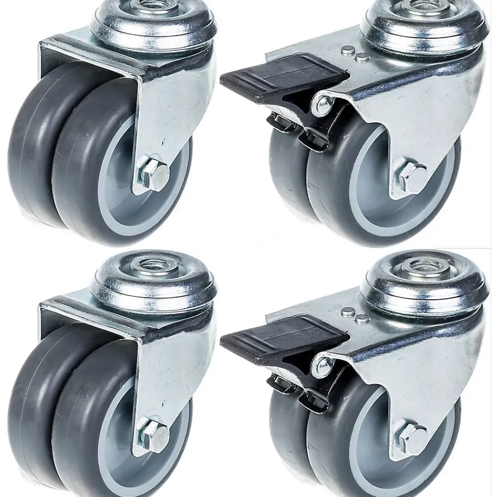 Parnells Roulette Et Roue-75mm 3" roulette double caoutchouc gris pivotante et frein capacité 400kg, jeu de 4