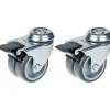 Parnells Roulette Et Roue-75mm 3" roulette double caoutchouc gris pivotante avec frein capacité 200kg, jeu de 2