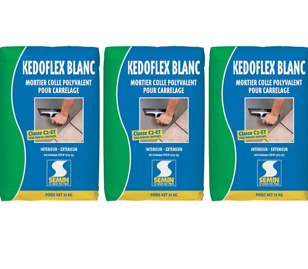 Semin Colle Carrelage-Mortier Colle Polyvalent pour Carrelage Kedoflex Blanc , Intérieur/Extérieur, sac de 25 kg, lot de 3