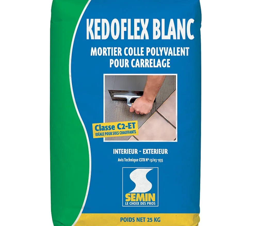 Semin Colle Carrelage-Mortier Colle Polyvalent pour Carrelage Kedoflex Blanc , Intérieur/Extérieur, sac de 25 kg