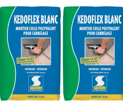 Semin Mortier Colle Polyvalent pour Carrelage Kedoflex Blanc , Intérieur/Extérieur, sac de 25 kg, lot de 2