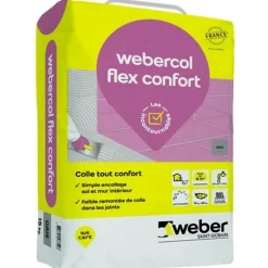 Weber Colle Carrelage-Mortier-colle pour carrelage (C2 SI G) .COL FLEX CONFORT - Sac de 15 kg - GRIS