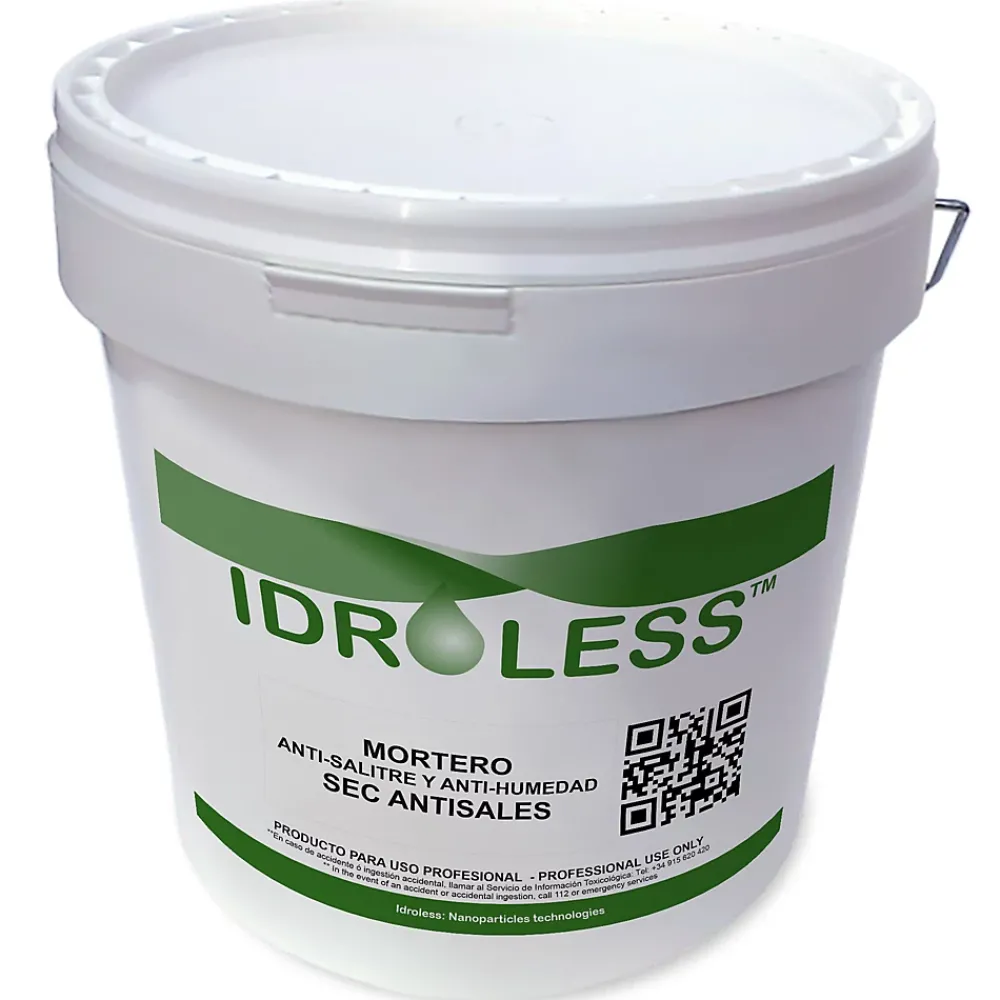 Idroless Etanchéité Du Mur Intérieur-Mortier sec anti-sel (20 kg). Crée une couche isolante sur le mur qui empêche l'apparition de taches de sel causées par l'humidité