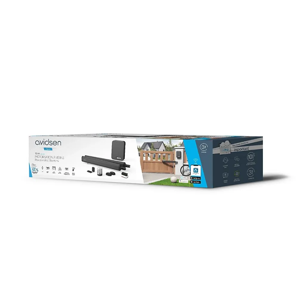 Avidsen Motorisation De Portail-Motorisation connectée à vérins pour portail à battants - Teha Connect + batterie de secours + 2 télécommandes supp.