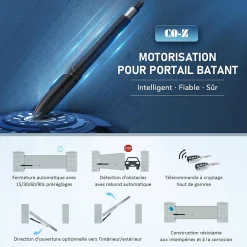 Nature Pro Motorisation Portail Battant 220V/24V Double Bras pour 1 Vantail Jusqu'à 300KG 5,5M avec 2 Télécommandes Moteur DC