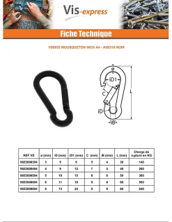 Vis Express Mousqueton Inox A4 Noir Diamètre 4 - 5 pièces