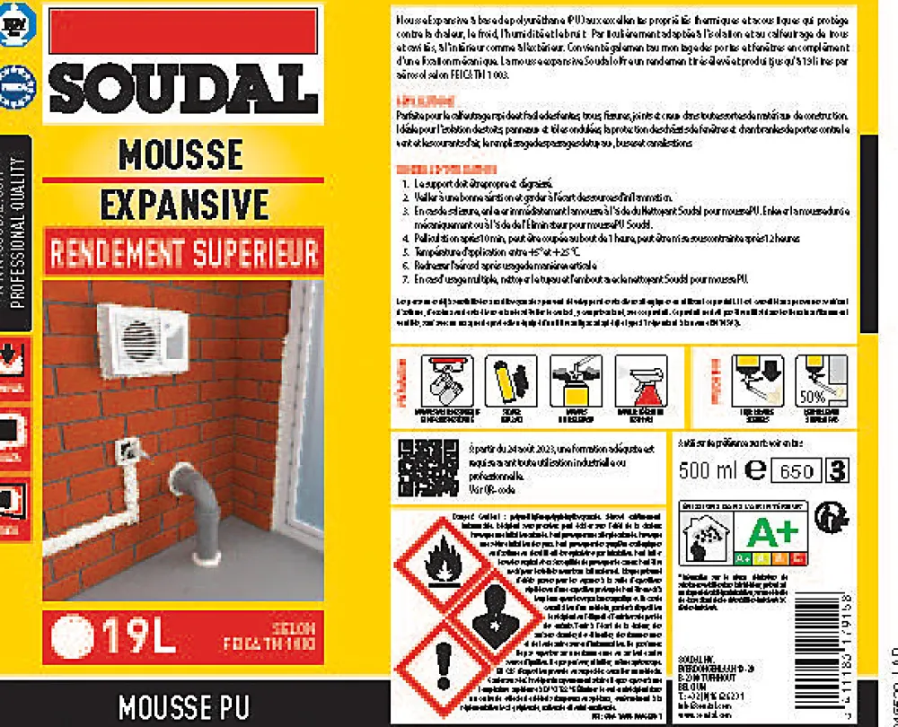 Soudal Mousse expansive jaune rendement supérieur 500ml
