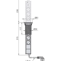 Emuca Multiconnecteur élévateur Vertikal 60 mm