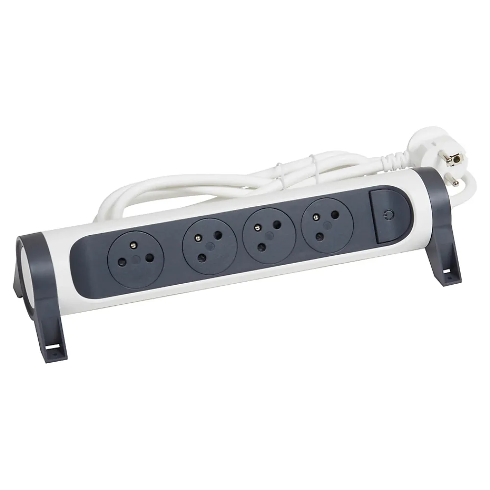 Legrand Multiprise avec interrupteur 4 prises rotative à fixer blanc et gris 1.5 m