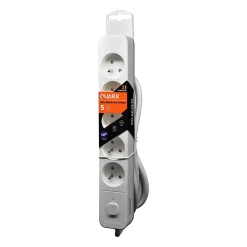 Multiprise-Multiprise avec interrupteur 5 prises 2 pôles + terre Quarx blanc / gris 3 m