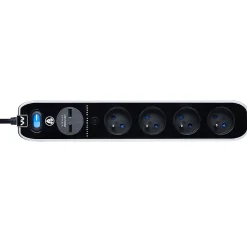 Masterplug Multiprise-Multiprise parafoudre avec interrupteur 4 prises noir USB 2 m
