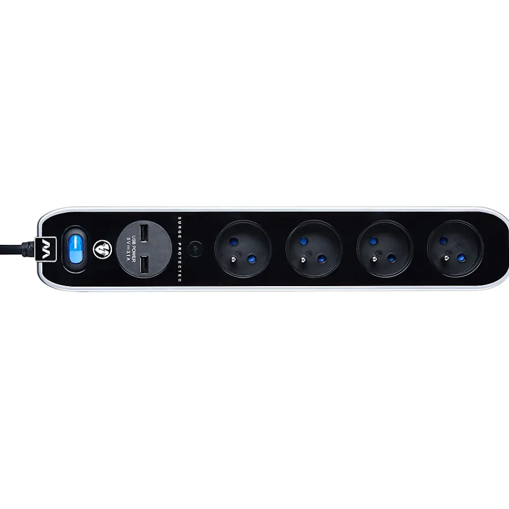Masterplug Multiprise-Multiprise parafoudre avec interrupteur 4 prises noir USB 2 m