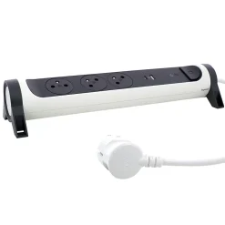 Legrand Multiprise parafoudre 3 prises + + 2 chargeurs USB-A et C blanc et gris 1.5 m