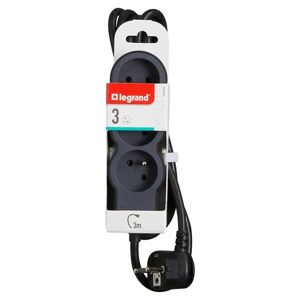 Legrand Multiprise-Multiprise 3 prises noir et gris 3 m