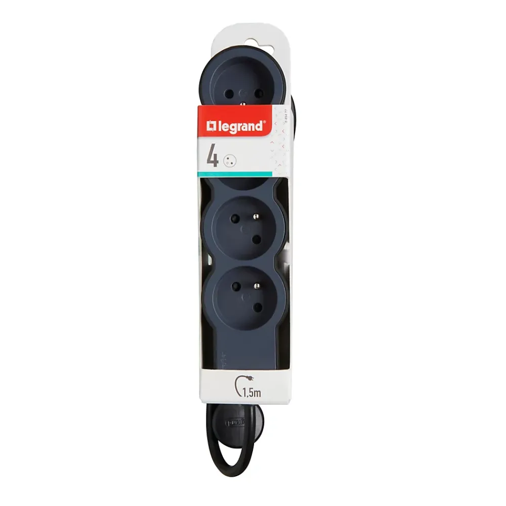 Legrand Multiprise-Multiprise 4 prises noir et gris 1.5 m