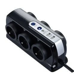 Masterplug Multiprise 6 prises parafoudre USB Diall 2m noir