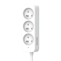 Multiprise-Multiprise 3 prises 2 pôles + terre Quarx blanc / gris 1.5 m