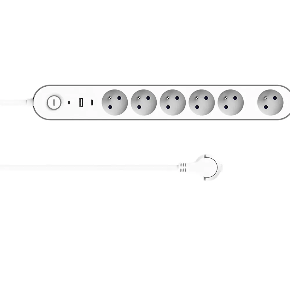 Jacobsen Multiprise-Multiprise 6 prises + 2 USB 1.5 m blanche