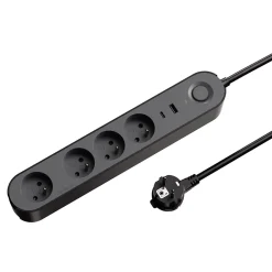 Jacobsen Multiprise-Multiprise 4 prises + 2 USB 1.5 m noire