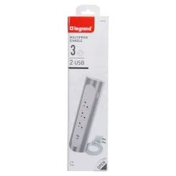 Legrand Multiprise-Multiprise 3 prises + 1 x USB-A + 1 x USB-C blanc et aluminium 1 m