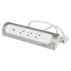 Legrand Multiprise-Multiprise 3 prises + 1 x USB-A + 1 x USB-C blanc et aluminium 1 m