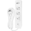 Seldur Multiprise G3FU52B, 3 prises type E + interrupteur, USB A+C charge standard 12W, Blanc, câble 5m