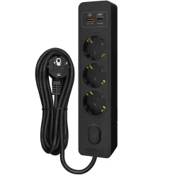 Seldur Multiprise G3TH12S, 3 prises type F + interrupteur, USB A+C charge rapide 20W, Noir, câble 1.5m
